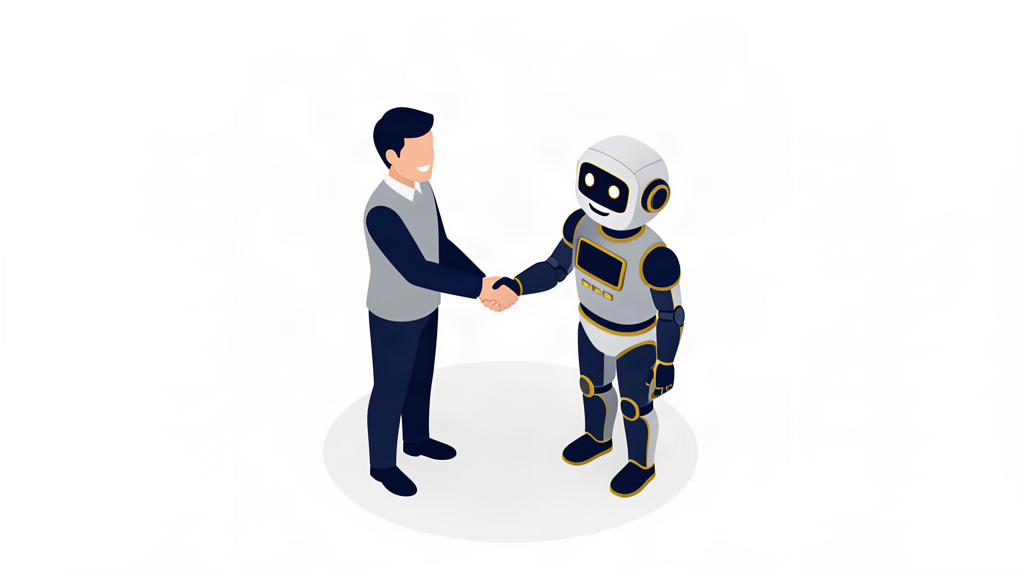 A business owner and a Teclogiq AI assistant shaking hands